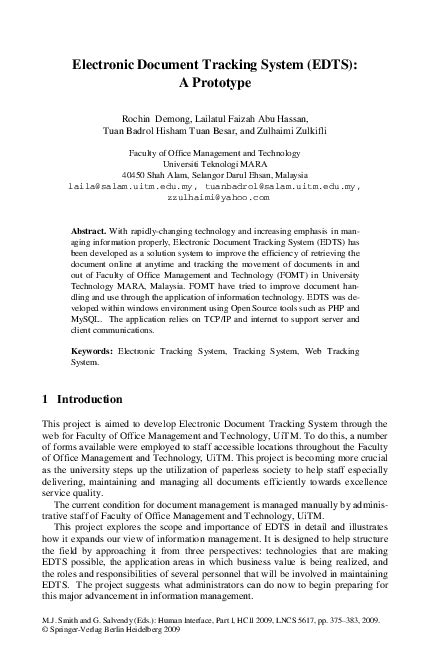 electronic document tracking system|Electronic Document Tracking System (EDTS): A Prototype.